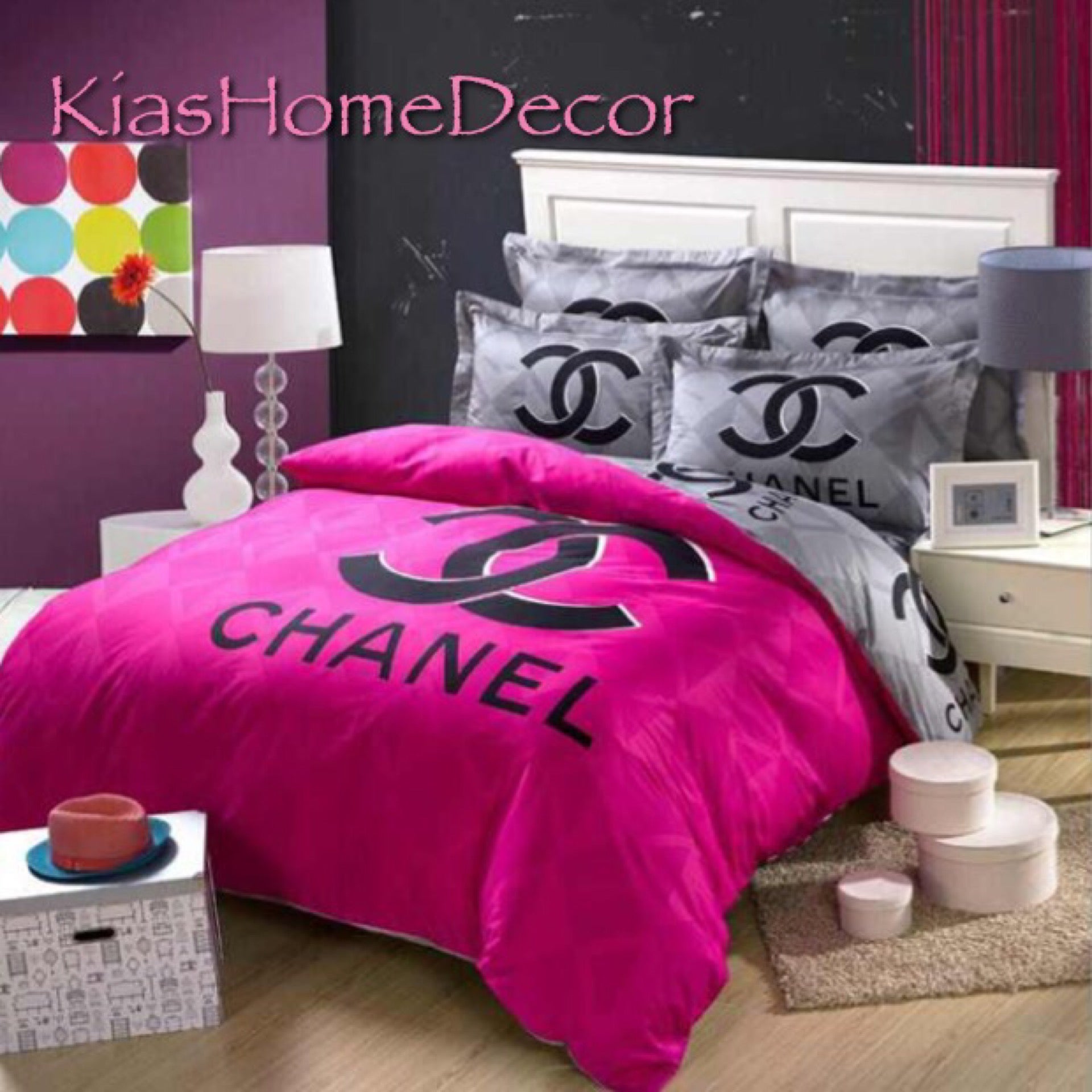 pink chanel bed set